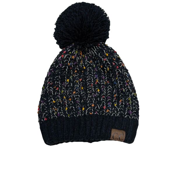 CC Exclusive  Wrap Shawl Scarf Long Black Multicolored and Pom Beanie Womens